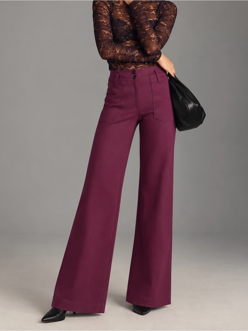 Anthropologie High-Waist Wide-Leg Pants in Deep Plum